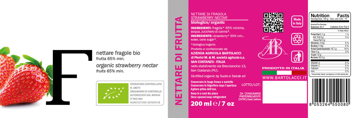 Nettare Fragola Biologica Italiana (15 bottiglie da 200ml)