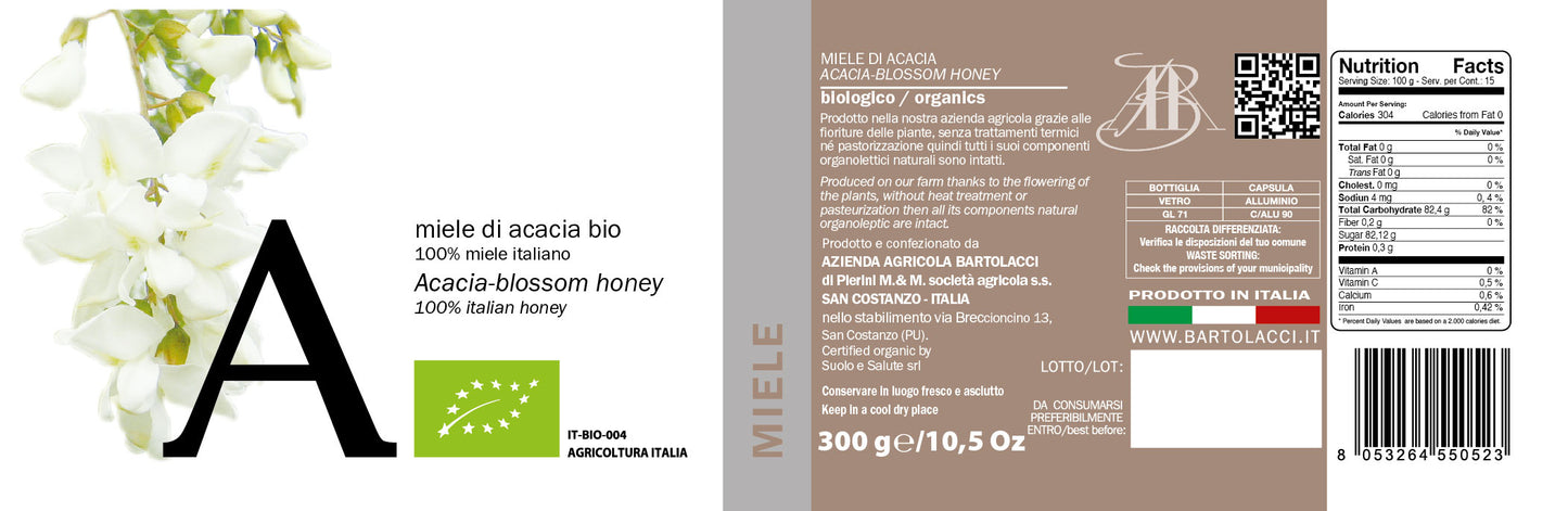 Miele di Acacia biologico Italiano (6 vasetti da 300 g)