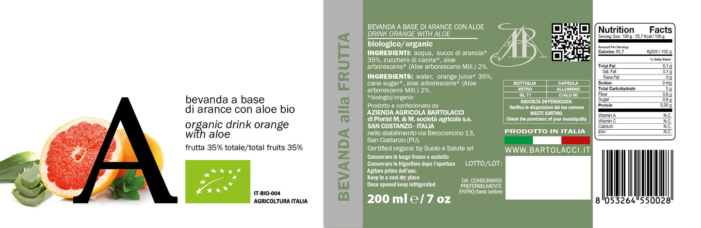 Nettare Arance ed Aloe Biologici Italiani (15 bottiglie da 200ml)