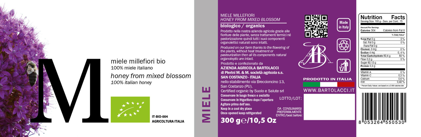 Miele Millefiori Biologico Italiano (6 vasetti da 300g)